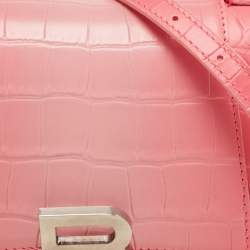Pre Owned Balenciaga Pink Ombre Croc Embossed Leather Small Hourglass Top Handle Bag