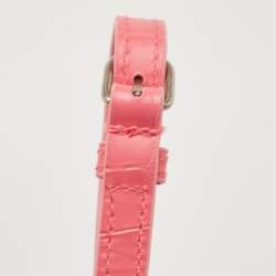 Pre Owned Balenciaga Pink Ombre Croc Embossed Leather Small Hourglass Top Handle Bag