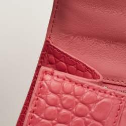 Pre Owned Balenciaga Pink Ombre Croc Embossed Leather Small Hourglass Top Handle Bag