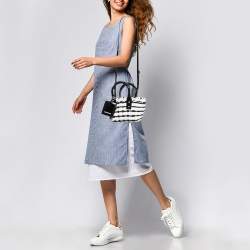 مملوكة مسبقًا Balenciaga Black/White Woven Patent Leather XXS Bistro Tote