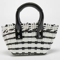 مملوكة مسبقًا Balenciaga Black/White Woven Patent Leather XXS Bistro Tote