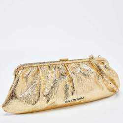 Balenciaga Metallic Gold Leather Cloud XL Clutch