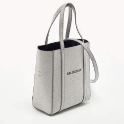 Pre Owned Balenciaga Silver Glitter Leather XXS Everyday Tote