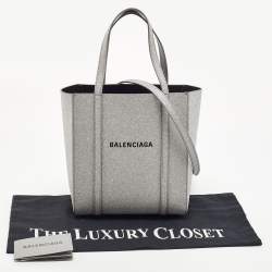 Pre Owned Balenciaga Silver Glitter Leather XXS Everyday Tote