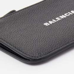 Pre Owned Balenciaga Black Leather Logo Zip Card Holder