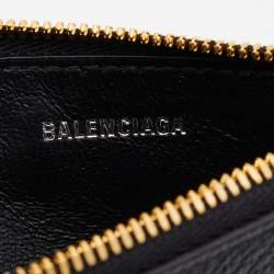 Pre Owned Balenciaga Black Leather Logo Zip Card Holder
