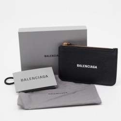Pre Owned Balenciaga Black Leather Logo Zip Card Holder