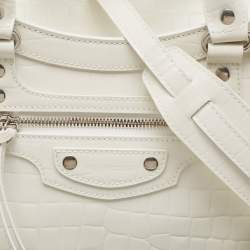 مملوكة مسبقًا Balenciaga Off White Croc Embossed Leather Small Neo Classic Tote
