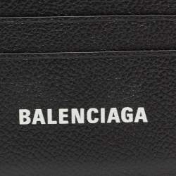 Pre Owned Balenciaga Black Leather Logo Card Holder