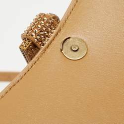 Pre Owned Balenciaga Gold/Brown Leather XS Crystal Hourglass Top Handle Bag
