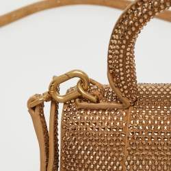 Pre Owned Balenciaga Gold/Brown Leather XS Crystal Hourglass Top Handle Bag