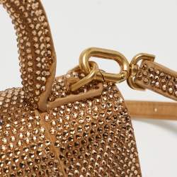 Pre Owned Balenciaga Gold/Brown Leather XS Crystal Hourglass Top Handle Bag