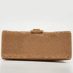 Pre Owned Balenciaga Gold/Brown Leather XS Crystal Hourglass Top Handle Bag