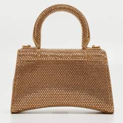 Pre Owned Balenciaga Gold/Brown Leather XS Crystal Hourglass Top Handle Bag