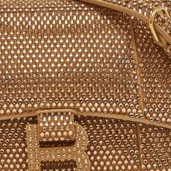 Pre Owned Balenciaga Gold/Brown Leather XS Crystal Hourglass Top Handle Bag