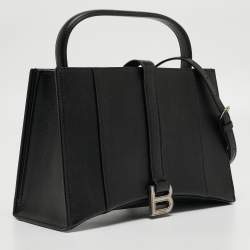Pre Owned Balenciaga Black Leather Hourglass East-West Tote