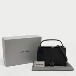 Pre Owned Balenciaga Black Leather Hourglass East-West Tote