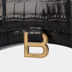 Balenciaga Black Croc Embossed Leather Hourglass Wallet on Chain