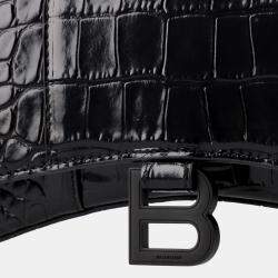 Balenciaga Black Croc Embossed Leather Hourglass Wallet on Chain