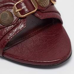 Pre Owned Balenciaga Burgundy Leather Le Cagole Slide Sandals Size 37