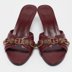 Pre Owned Balenciaga Burgundy Leather Le Cagole Slide Sandals Size 37