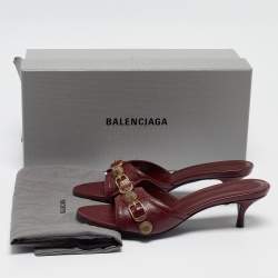 Pre Owned Balenciaga Burgundy Leather Le Cagole Slide Sandals Size 37