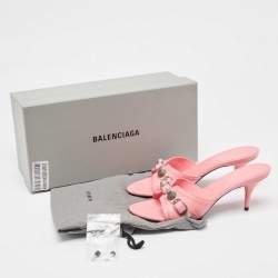 Balenciaga Pink Leather Le Cagole Slide Sandals Size 37