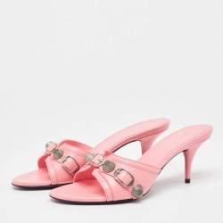 Balenciaga Pink Leather Le Cagole Slide Sandals Size 37