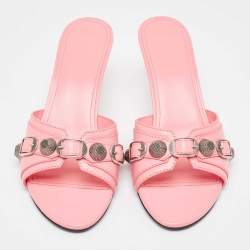 Balenciaga Pink Leather Le Cagole Slide Sandals Size 37