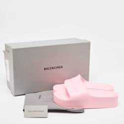 Pre Owned Balenciaga Pink Rubber Logo Chunky Slides Size 40