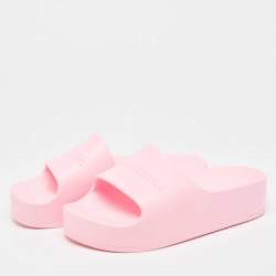 Pre Owned Balenciaga Pink Rubber Logo Chunky Slides Size 40