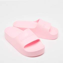 Pre Owned Balenciaga Pink Rubber Logo Chunky Slides Size 40
