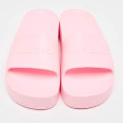 Pre Owned Balenciaga Pink Rubber Logo Chunky Slides Size 40