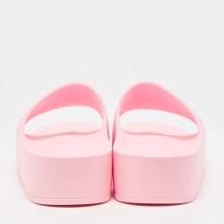 Pre Owned Balenciaga Pink Rubber Logo Chunky Slides Size 40