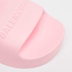 Pre Owned Balenciaga Pink Rubber Logo Chunky Slides Size 40