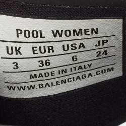 Pre Owned Balenciaga Black Rubber Logo Embossed Pool Slides Size 36