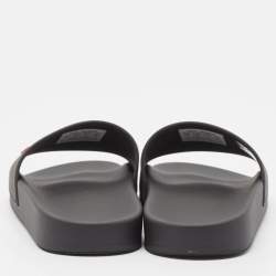 Pre Owned Balenciaga Black Rubber Logo Embossed Pool Slides Size 36