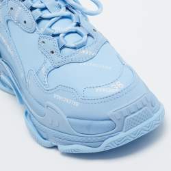 Pre Owned Balenciaga Blue Faux Leather Triple S Low Top Sneakers Size 36