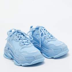 Pre Owned Balenciaga Blue Faux Leather Triple S Low Top Sneakers Size 36
