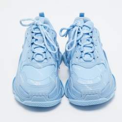 Pre Owned Balenciaga Blue Faux Leather Triple S Low Top Sneakers Size 36