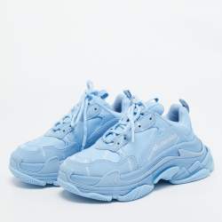 Pre Owned Balenciaga Blue Faux Leather Triple S Low Top Sneakers Size 36