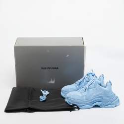 Pre Owned Balenciaga Blue Faux Leather Triple S Low Top Sneakers Size 36