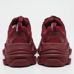 مملوكة مسبقًا Balenciaga Burgundy Faux Leather and Mesh Triple S Sneakers Size 37