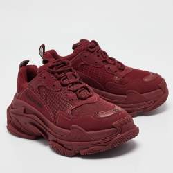 مملوكة مسبقًا Balenciaga Burgundy Faux Leather and Mesh Triple S Sneakers Size 37
