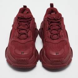 مملوكة مسبقًا Balenciaga Burgundy Faux Leather and Mesh Triple S Sneakers Size 37