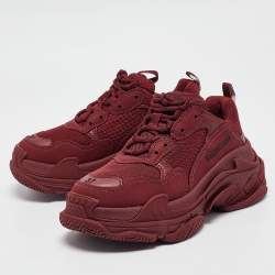 مملوكة مسبقًا Balenciaga Burgundy Faux Leather and Mesh Triple S Sneakers Size 37