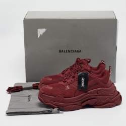 مملوكة مسبقًا Balenciaga Burgundy Faux Leather and Mesh Triple S Sneakers Size 37
