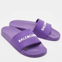 Balenciaga Purple/White Rubber Logo Pool Slides Size 40