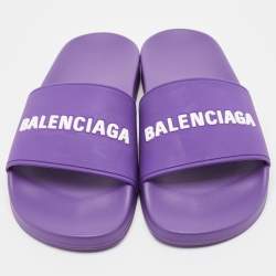 Balenciaga Purple/White Rubber Logo Pool Slides Size 40