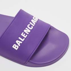 Balenciaga Purple/White Rubber Logo Pool Slides Size 40